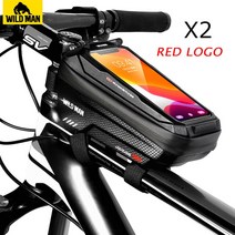 와일드 맨 사이클링 핸들 바 가방 자전거 가방 방수 터치 스크린 Mtb 전화 가방 67 인치 휴대 전화 케이스 자전거 가방 액세서리, 10 X2 red logo