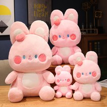 보들보들 귀여운 만화 띠 핑크토끼 쿠션 애착인형 1개, 앉아 자세 남성 토끼 25cm, 1
