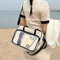 포인바이수 투명 배색 PVC 에나멜 빅 숄더백 크로스 백