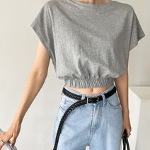 브이와이 여자 DOLMAN 날개 캡소매 시보리 밴딩 크롭 티셔츠