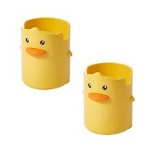 [모사찌] 캐릭터 오리 연필 펜 꽂이 정리함 핸드폰 거치대 2개 세트, 옐로우