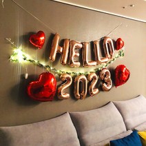 연말파티 풍선 세트 HELLO 2023 6종 나뭇잎 가랜드 조명포함 신년 새해 파티용품, HELLO 실버, 2023 로즈골드