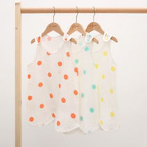 [리틀맘] 유아 간절기 얇은 거즈 퐁당퐁당 도트 여름수면조끼 아기수면잠옷 이중거즈면