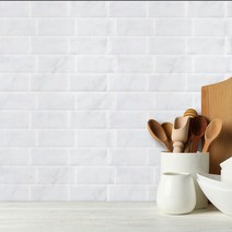 DIY 점착식 우레탄 입체 벽면 타일시트지 - 카페 주방 벽 셀프 인테리어, 직사각 화이트 (HUT801)