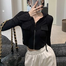넷투넷코리아 여성 캐주얼 크롭 후드집업 긴팔 슬림핏 무지 아우터