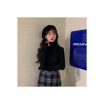 LJSXLS 기본 티셔츠 긴 소매 스타일 슬림 탄력 Tshirt 터틀넥 탑 티 셔츠 Femme Womens Clothing 반집업니트 여름 봄 니트집업 라운드니트 스웨터
