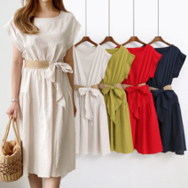 꽃보다그대 린넨 마끈 허리리본 벨트 플레어원피스