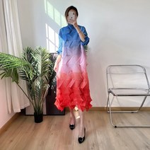 가을 주름 원피스 옷 코발트 블루 반다나 롱 드레스 드레스 여성 터틀넥 컬러 블록 폴드 드레스 여성 가을 여름 새로운