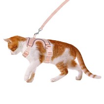 Petmolico 고양이 하네스 및 목줄 통기성 좋은 메시 새끼 조끼 목줄 세트 여행 야외 산책용 핑크 스몰 425535, Small