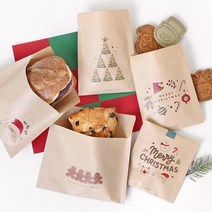 [핸즈픽메이드] 크리스마스 크라프트 쿠키봉투 20장 U자형 코팅 빵봉투 쿠키 스콘 포장 종이 도넛 고로케, 03.트리위시, 20개입