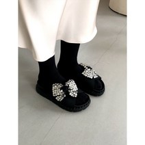 유니모노 큐빅 리본 장식 키높이 통굽 슬리퍼