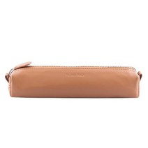 DiLoro Leather Zippered Fountain Ballpoint Rollerball Pens and Pencils Case Holder Pouch Genuine Ful, Tan