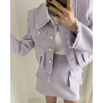 자체제작 트위드 건빵 카고 포켓 카라 크롭 숏 자켓 하객룩 여친룩 오피스룩 트위드세트