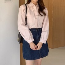 리엘라 아츳쿠 포켓 퍼프 크롭 버튼 긴팔 남방