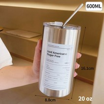 누출 방지 텀블러 빨대 포함 스테인레스 스틸 물병 컵 커피 머그 진공 플라스크 이중 벽 여행용 머그잔 12oz 20oz, [01] 350ml or 600ml, [05] Iced Americano B