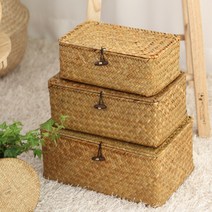 메이퀸샵 해초 바구니(라탄바구니) 수납바구니, 뚜껑 사각 바구니 S, 1개