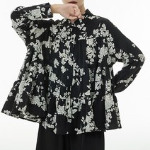 지홍 봄가을 플레어 셔링 캉캉 블라우스 셔츠 루즈핏