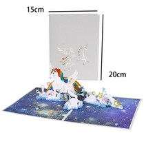 여아용 생일 카드 케이크 팝업 인사 엽서 선물 봉투 포함 3D 아내 남편, Unicorn birthday