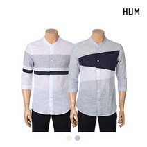 [HUM]남코튼슬럽 헨리넥 블럭 7부 셔츠FHMMCSS115P