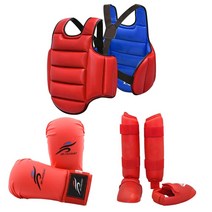 태권도 보호구 karate shin guards palm 장갑 스파링 유니폼 기어 성인 권투 훈련 장비 mma body protection chest suit, 3개 세트(빨간색), 내가 키 170-180cm
