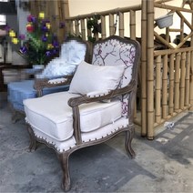 원목 프렌치 쇼파 엔틱 암체어 1인 고급 빈티지소파 프로방스 호텔 라운지, 백매화 자수(빈티지)