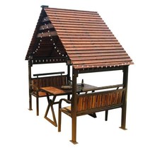 통나무 원두막 부식방지 목재 정원 마당 쉼터 정자, 흰색 플라스틱 나무 캐빈  테이블수납 바닥, 1개