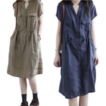 tagi 여름 여성 면마 롱 원피스 빅사이즈 린넨 셔츠 스커트 루즈핏