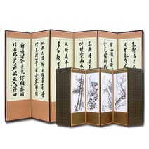 [正統手功] 양면쟈가드 진주비단 추사한시_사군자 6폭병풍+병풍커버포함, 상세설명 참조