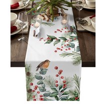 크리스마스 유칼립투스 전나무 나무 로빈 홈 장식 테이블 웨딩 주방 러너, 35.36 x 183cm+LXM11819