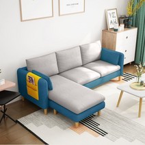 소파 커버 풀세트 소파 스몰 3인조 이코노미 거실 셋방 심플 아파트 코너 천예술 소파, 레트로블루와라이트그레이, 싱글 시트 0.75 m