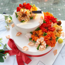 인천케이크연과진/2단케이크/3단케이크/환갑 칠순 팔순 웨딩 주문제작케이크/앙금플라워꽃다발디자인떡케이크/전국배송가능, 4호(지름24cm)+1호(지름15cm), 기본백설기, 밑단블루베리쨈/윗단딸기쨈