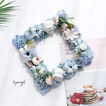 블루앤핑크로즈 납골당꾸미기 봉안당리스 꽃장식조화 성묘 추모꽃, 핑크, 25x25cm, 야외 사용