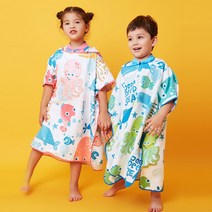 361도 키즈 극세사 후드 비치 가운 판초타월 비치타올, 샤크핑크