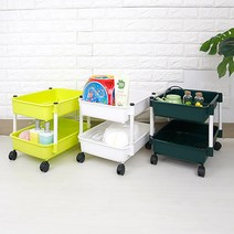 [훈스라이프] 다용도 이동식 수납바구니 2단 / 수납선반 / 수납정리함, 카키(KHAKI)