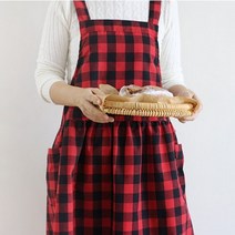 [바보사랑] 레트로 체크 멜빵 앞치마 (2color) _집들이 선물, 색상:레드