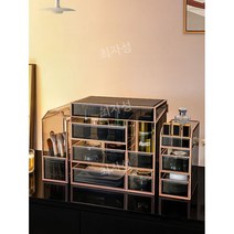 화장품 정리대 선반 수납함 향수 정리함 립스틱 보관함, 금4장세트립스틱박스+방진탑+3서랍+3인1