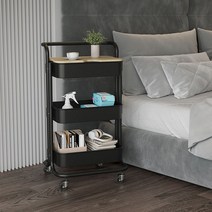 Roomxyd 이동식 트롤리 수납장 선반 카트 3단, 블랙