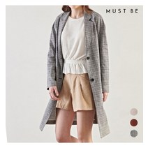 머스트비 머스트비 여성 린넨혼방 글렌체크 롱 자켓