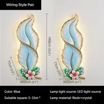 장식선반 BELLE 모던 플룸 벽 램프 LED 창의적인 송진 스콘스 집 거실 복도 배경, 12.Blue Set of 2 piec - 3 색상s