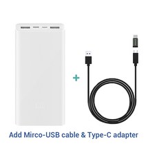 휴대용 미니 보조배터리 대용량 샤오미 휴대용 보조 배터리 양방향 고속 충전 USB C Mi 파워뱅크 20000mAh, 02 Add 2 in 1 Cable