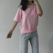 (5color) 여름 5부 7부 반팔 면 미니 쭈리 라운넥 자체제작 기본 트레이닝 여성 맨투맨
