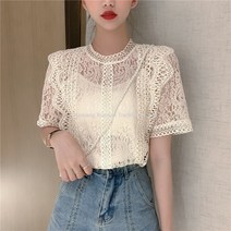 여름 펀칭 레이스 상의 여성 빅사이즈 와이드 루즈핏 스윗