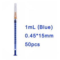 일회용 플라스틱 산업 주사기 1ml 2ml 3ml 5ml 10ml 바늘 1cc 멸균 인젝터, 1ml 블루 - 50개