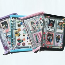 6공 포카 바인더 다이어리 커버 [글리터 A5 육공 지퍼 포토카드 씰 스티커 인생네컷 폴라로이드 보관 파일], 퍼플+2칸10매, 퍼플+2칸10매