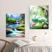 파센 2P 액자 보석십자수 캔버스형 DIY 키트 40 x 50 cm, FN134.시냇물과 백조