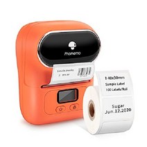 Phomemo M110 라벨 메이커 프린트 인쇄기 휴대용 블루투스 열 프린터 라벨링 바코드, 주황색._프린터 1개 + 롤 라벨 1개