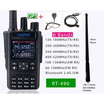 워키토키 에서 선박 us RT490 GPS 6 밴드 아마추어 양방향 라디오 256CH 에어 워키 토키 VOX DTMF SOS LCD 컬러 경찰 스캐너 항공, [09] Add CableMicFoldAnt
