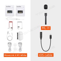 무선마이크 방송용 ASMR 스튜디오 핸디 Godox MoveLink 무선 라발리에 카메라 마이크 송신기 M1 M2 II 업그레이드, 7.II M1 White Kit 6