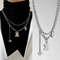 일호장신구 베어 레이어드 두줄 사슬 목걸이 개별카드텍포장 파우치증정