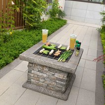 빈티지 돌 화로대 단독주택 정원 바비큐 난로 야외 그릴 테이블 불멍 장작 모닥불 힐링 캠핑, 메쉬 커버가 있는 일체형 세트(스토브 너비 63cm)